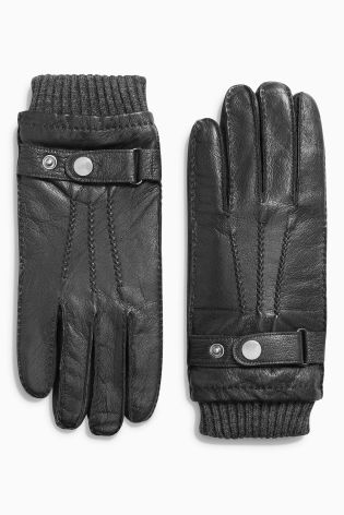 Black Leather Cuffed Gloves